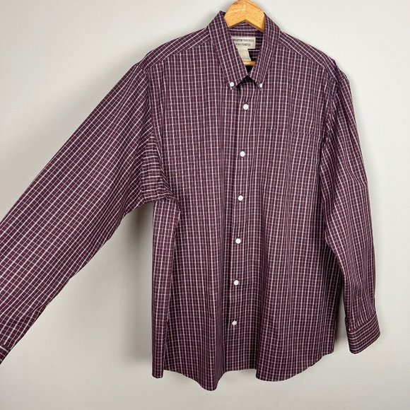 Duluth Trading Shirt Mens Large Wrinkle Fighter Check Plaid Button Down Burgundy - Picture 5 of 10